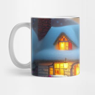 Magical Fantasy Cottage with Lights In A Snowy Scene, Scenery Nature Mug